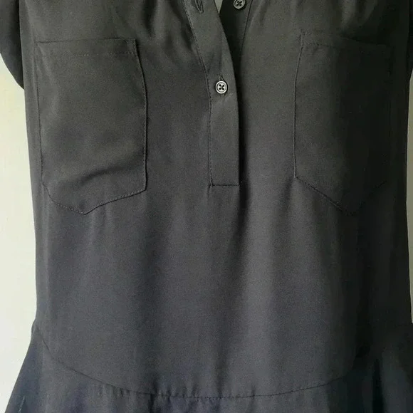 Size SM, MOSSIMO Black Drop Waist Chiffon Top, Ruffle Bottom, Ruffle Cap Sleeves - Picture 2 of 12